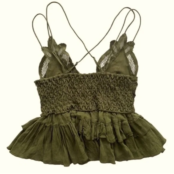 NWT Free People Adella Lace Ruffled Cami Top Olive Green Size Medium - Picture 5 of 8